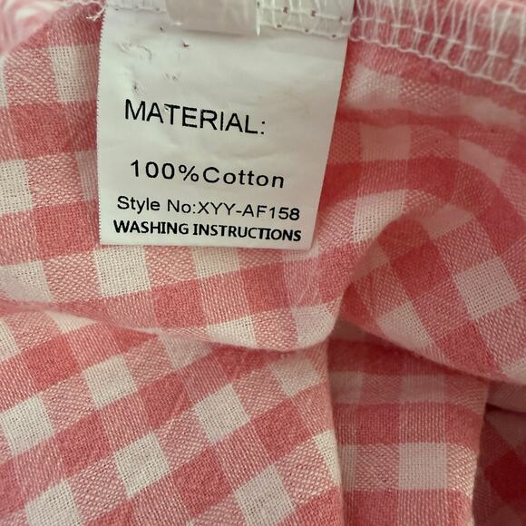 Pink Gingham Cottagecore Pajama Set Cotton Button Top Pants Large - Picture 6 of 9